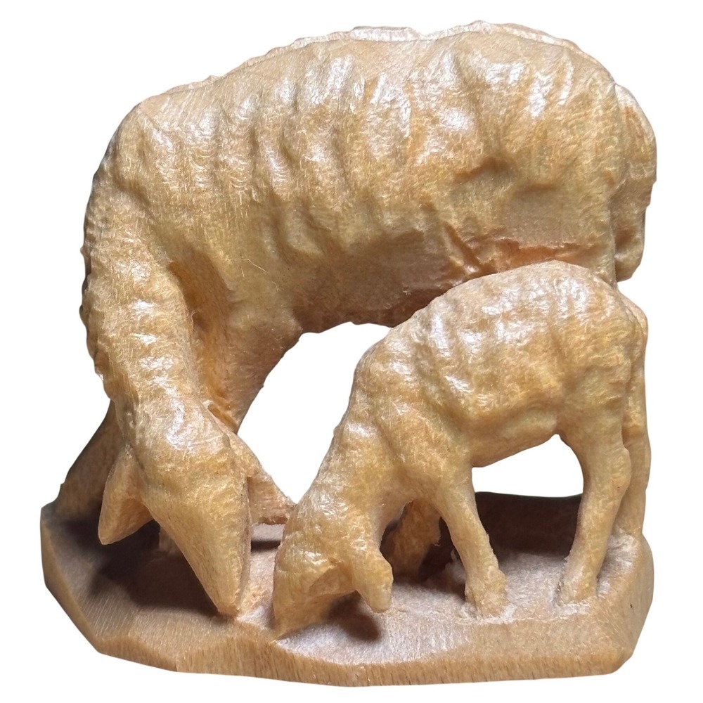 Anri Italy Hand Carved Wood Sheep‎ and Lamb Figurine Miniature Nativity Decor
